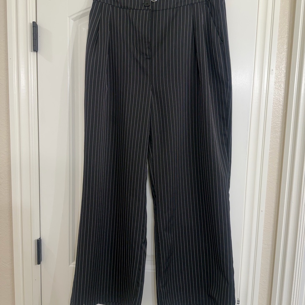 HALARA Black Pinstripe Trousers